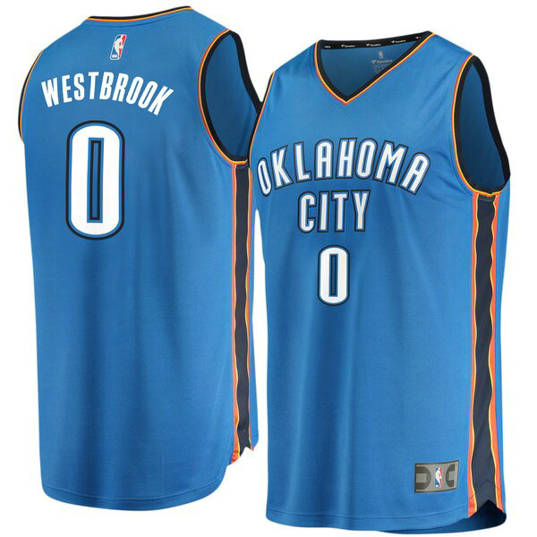 Maillot Oklahoma City Thunder Homme Russell Westbrook 0 Icon Edition Bleu